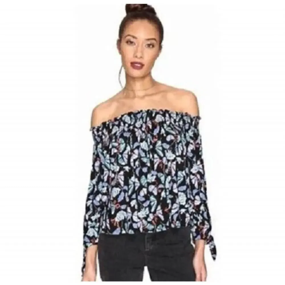 Free People Lexington Off-the-Shoulder Top Small  boho oversized EUC colorful